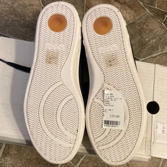 New Rag & Bone | Standard Issue Lace Up Sneaker in Navy Cord Sz 6.5 - Picture 12 of 14